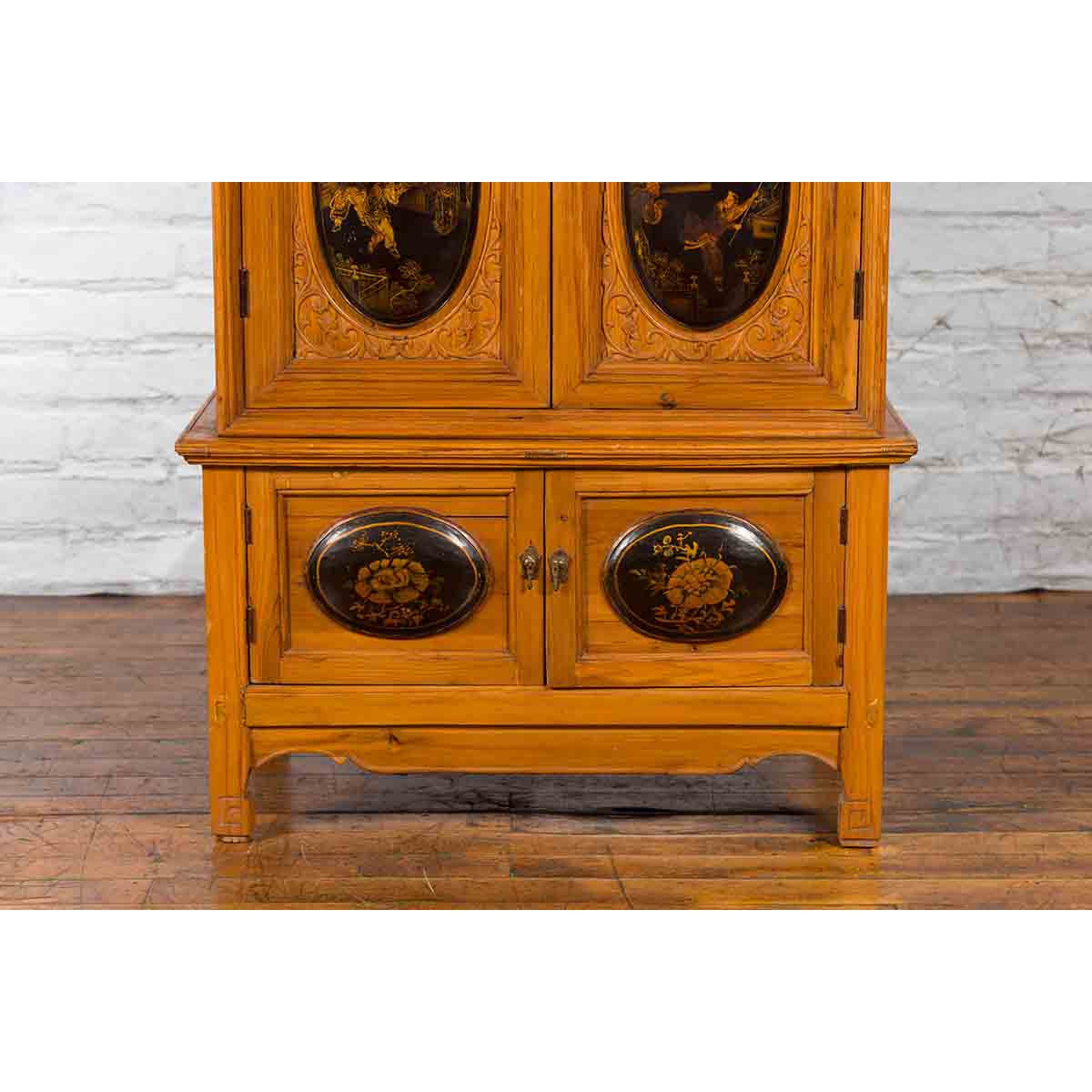 Tall Chinese 19th Century Qing Dynasty Wooden Cabinet with Chinoiserie Panels-5. Asian &amp; Chinese Furniture, Art, Antiques, Vintage Home Décor for sale at FEA Home