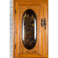 Tall Chinese 19th Century Qing Dynasty Wooden Cabinet with Chinoiserie Panels