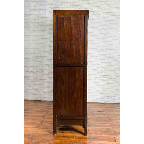 Chinese Qing Dynasty Period 19th Century Brown Cabinet with Carved Apron