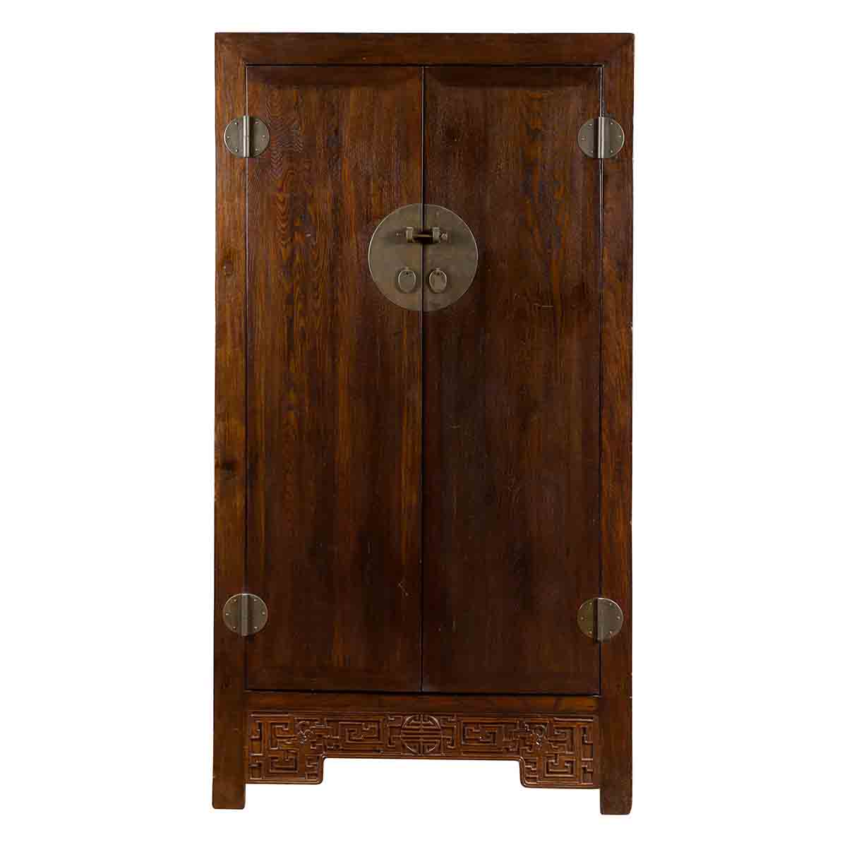 Chinese Qing Dynasty Period 19th Century Brown Cabinet with Carved Apron-1. Asian & Chinese Furniture, Art, Antiques, Vintage Home Décor for sale at FEA Home