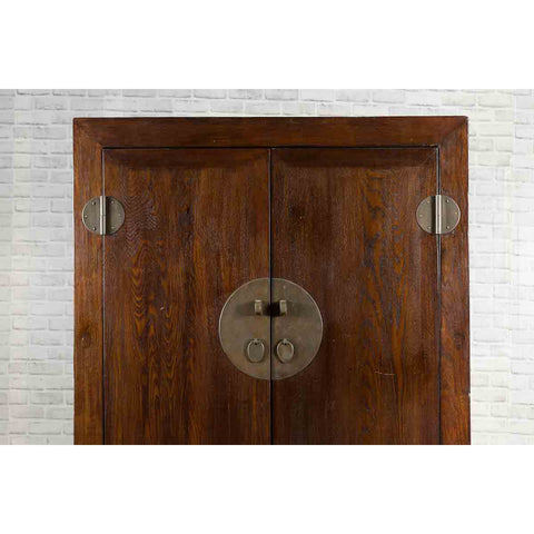 Chinese Qing Dynasty Period 19th Century Brown Cabinet with Carved Apron-YN2564-5. Asian & Chinese Furniture, Art, Antiques, Vintage Home Décor for sale at FEA Home
