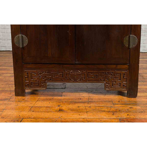 Chinese Qing Dynasty Period 19th Century Brown Cabinet with Carved Apron-YN2564-6. Asian & Chinese Furniture, Art, Antiques, Vintage Home Décor for sale at FEA Home
