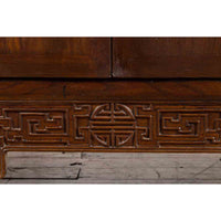 Chinese Qing Dynasty Period 19th Century Brown Cabinet with Carved Apron