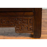 Chinese Qing Dynasty Period 19th Century Brown Cabinet with Carved Apron