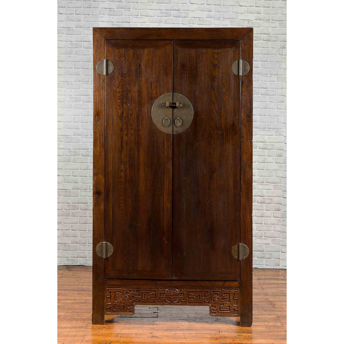 Chinese Qing Dynasty Period 19th Century Brown Cabinet with Carved Apron-2. Asian & Chinese Furniture, Art, Antiques, Vintage Home Décor for sale at FEA Home