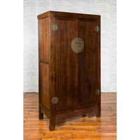 Chinese Qing Dynasty Period 19th Century Brown Cabinet with Carved Apron