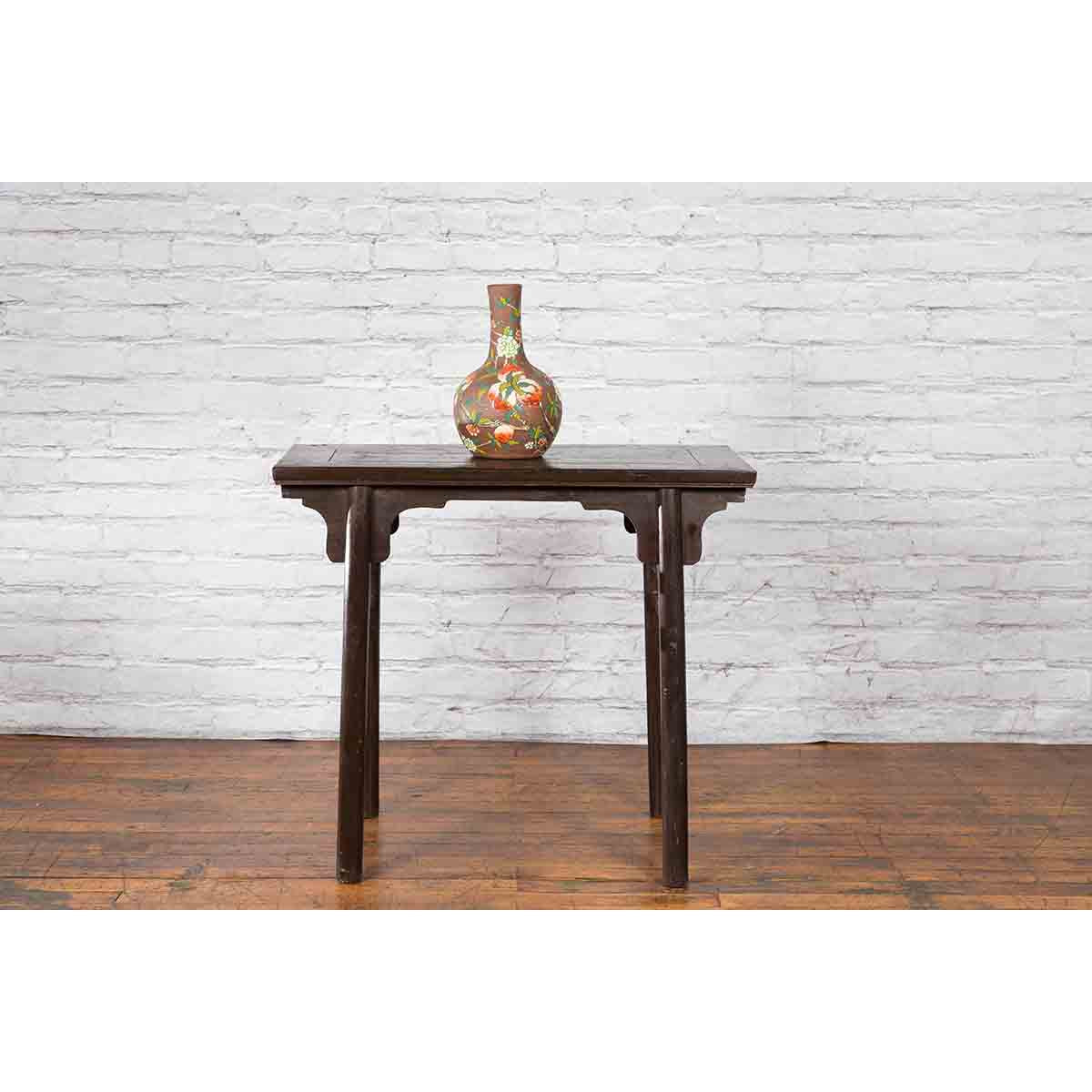 Chinese Early 20th Century Dark Lacquer Wine Console Table with Carved Apron-8. Asian &amp; Chinese Furniture, Art, Antiques, Vintage Home Décor for sale at FEA Home