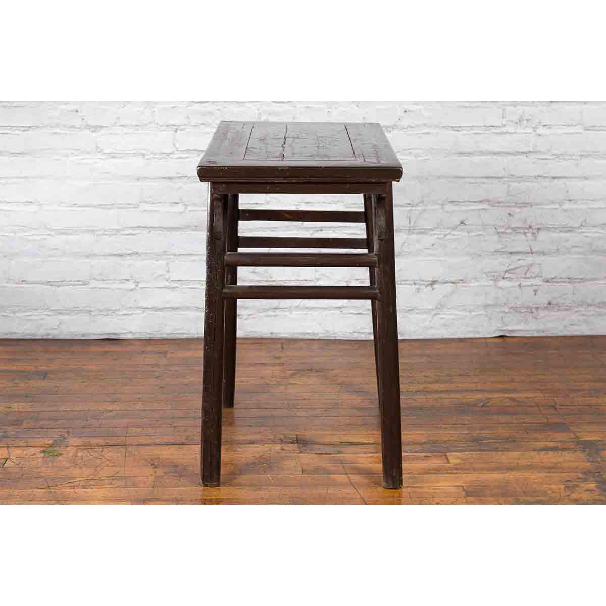 Chinese Early 20th Century Dark Lacquer Wine Console Table with Carved Apron-9. Asian &amp; Chinese Furniture, Art, Antiques, Vintage Home Décor for sale at FEA Home