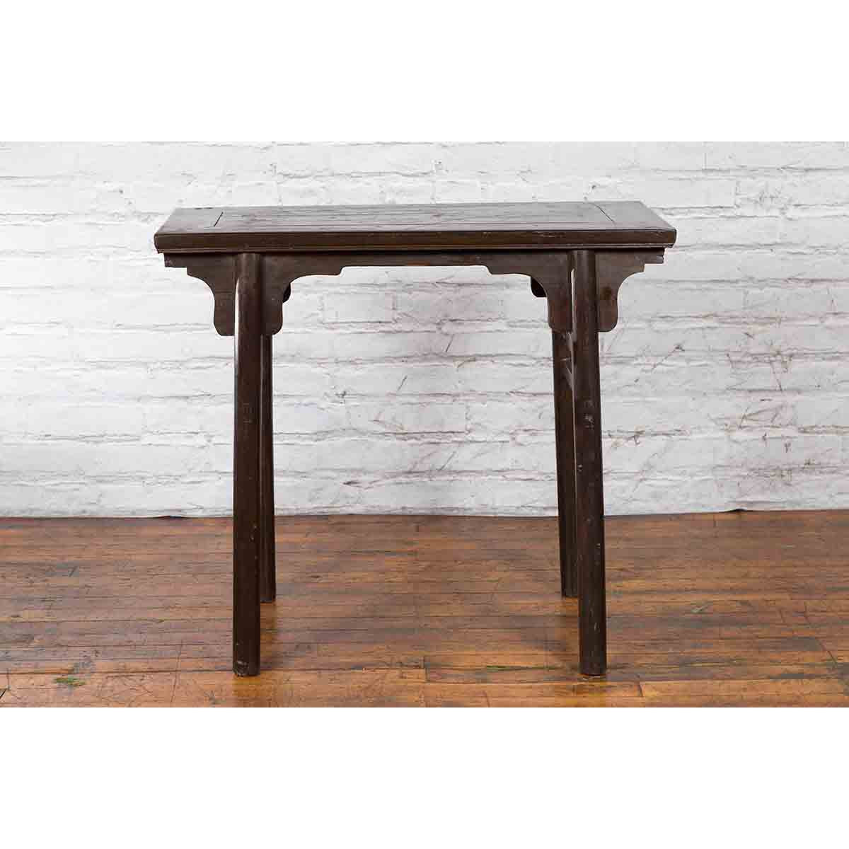 Chinese Early 20th Century Dark Lacquer Wine Console Table with Carved Apron-14. Asian &amp; Chinese Furniture, Art, Antiques, Vintage Home Décor for sale at FEA Home