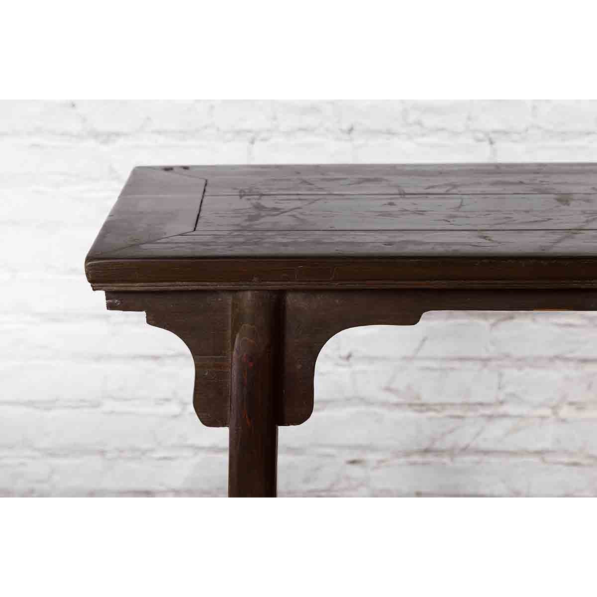 Chinese Early 20th Century Dark Lacquer Wine Console Table with Carved Apron-16. Asian &amp; Chinese Furniture, Art, Antiques, Vintage Home Décor for sale at FEA Home