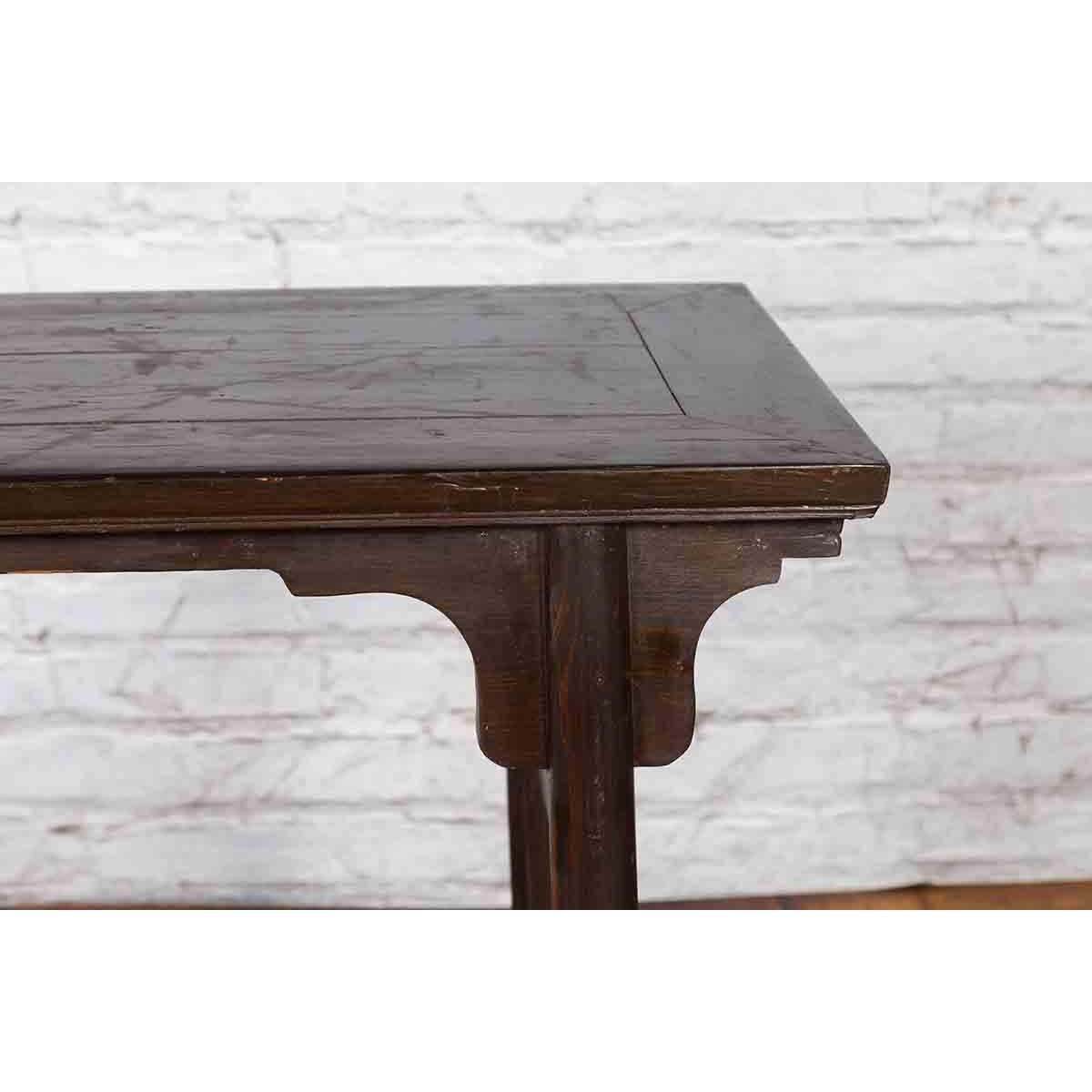 Chinese Early 20th Century Dark Lacquer Wine Console Table with Carved Apron-3. Asian &amp; Chinese Furniture, Art, Antiques, Vintage Home Décor for sale at FEA Home