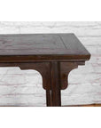 Chinese Early 20th Century Dark Lacquer Wine Console Table with Carved Apron-3. Asian & Chinese Furniture, Art, Antiques, Vintage Home Décor for sale at FEA Home