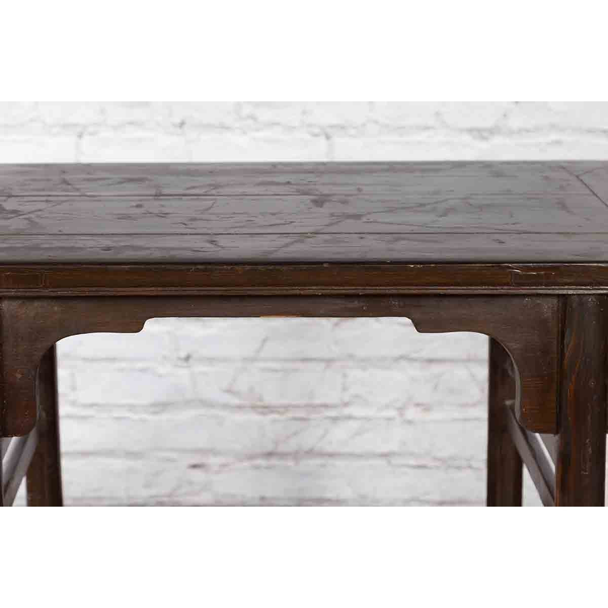 Chinese Early 20th Century Dark Lacquer Wine Console Table with Carved Apron-4. Asian &amp; Chinese Furniture, Art, Antiques, Vintage Home Décor for sale at FEA Home