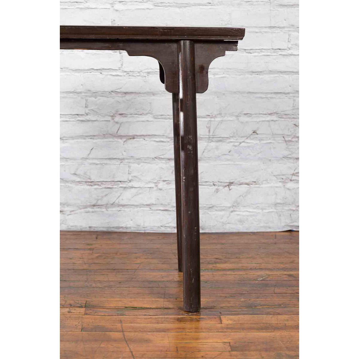Chinese Early 20th Century Dark Lacquer Wine Console Table with Carved Apron-6. Asian &amp; Chinese Furniture, Art, Antiques, Vintage Home Décor for sale at FEA Home