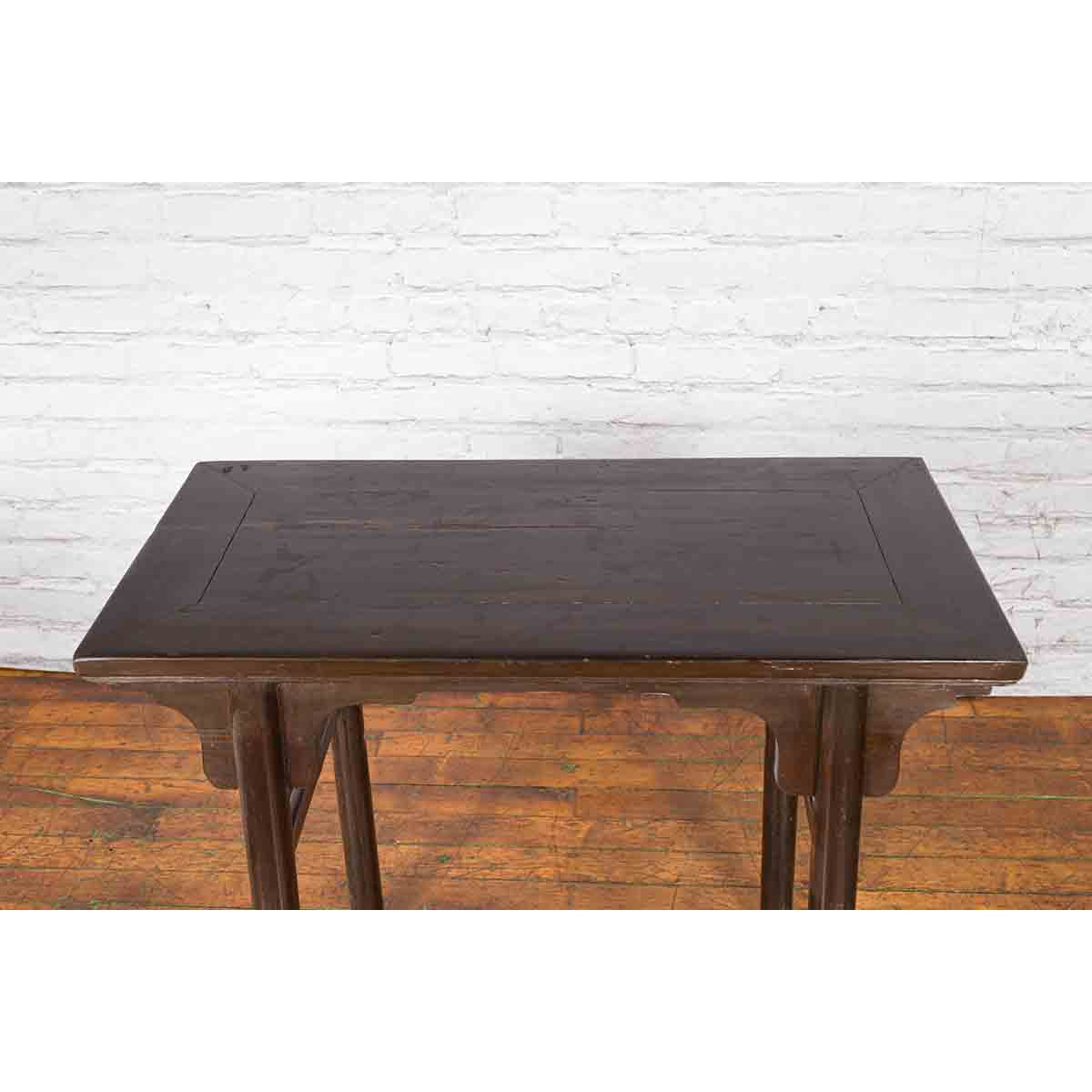 Chinese Early 20th Century Dark Lacquer Wine Console Table with Carved Apron-7. Asian &amp; Chinese Furniture, Art, Antiques, Vintage Home Décor for sale at FEA Home