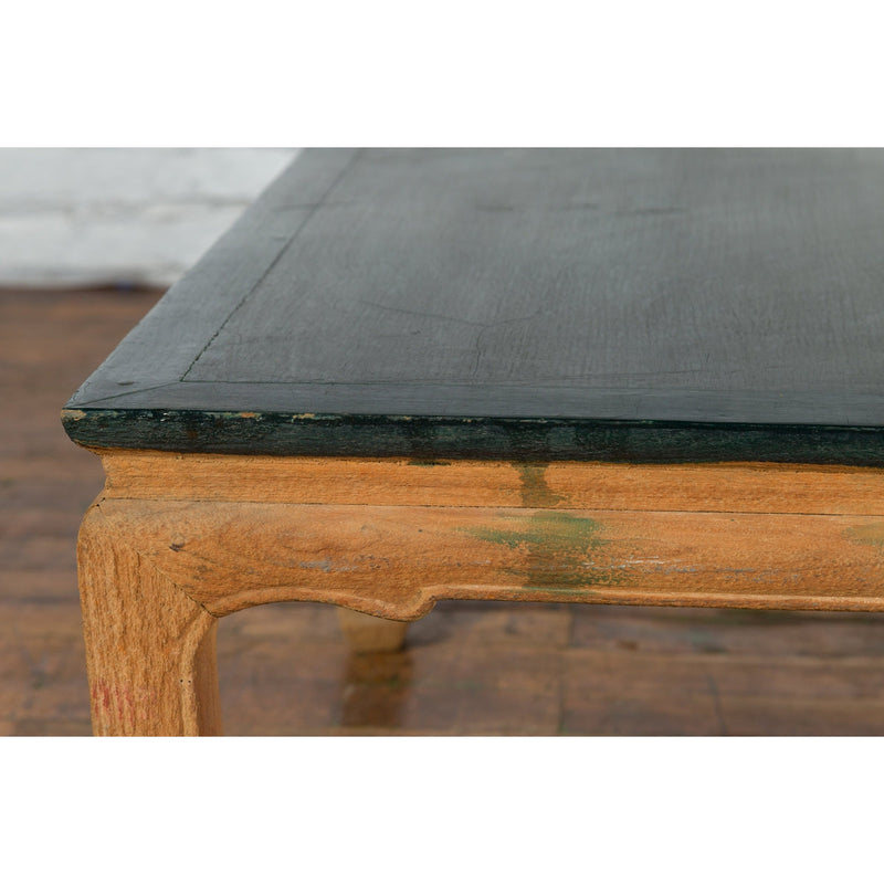 Ming Dynasty Style Coffee Table with Green Lacquer Top and Natural Patina - Antique Chinese and Vintage Asian Furniture for Sale at FEA Home