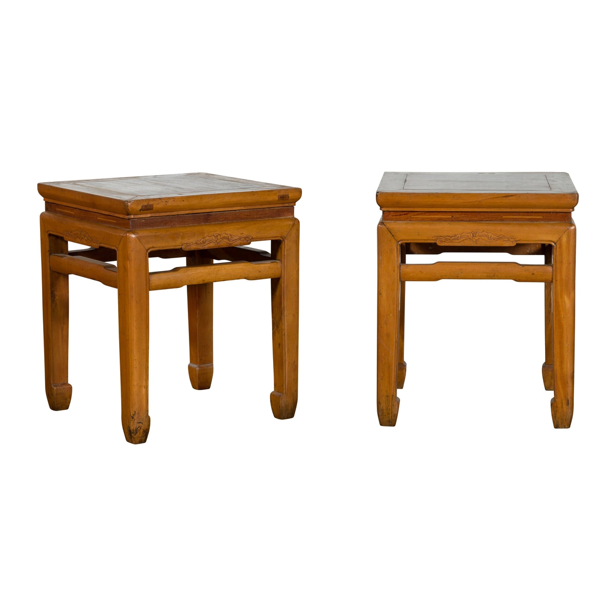 Pair of Vintage Chinese Ming Dynasty Style Waisted Side Tables with Stretchers-1. Asian & Chinese Furniture, Art, Antiques, Vintage Home Décor for sale at FEA Home