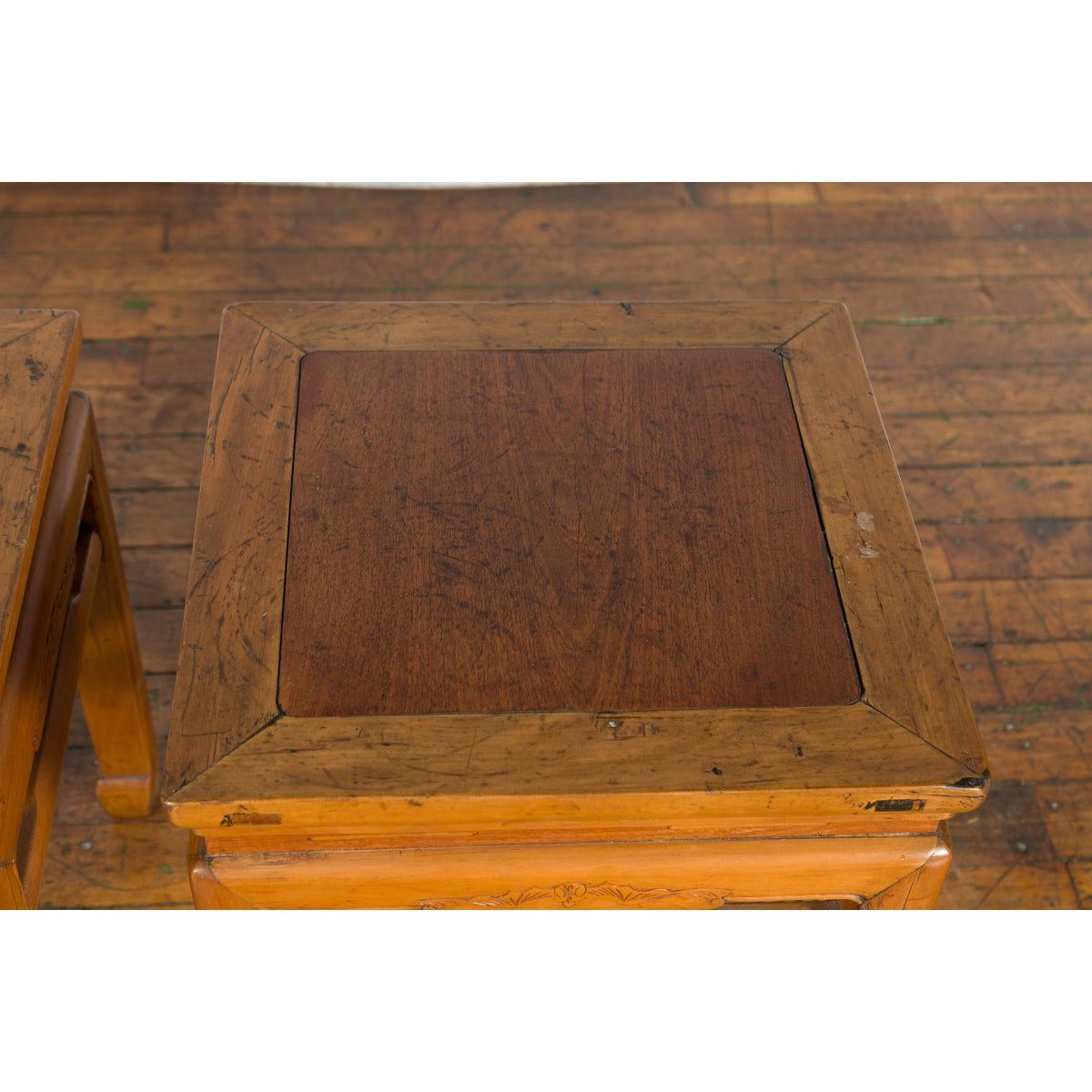 Pair of Vintage Chinese Ming Dynasty Style Waisted Side Tables with Stretchers-10. Asian &amp; Chinese Furniture, Art, Antiques, Vintage Home Décor for sale at FEA Home