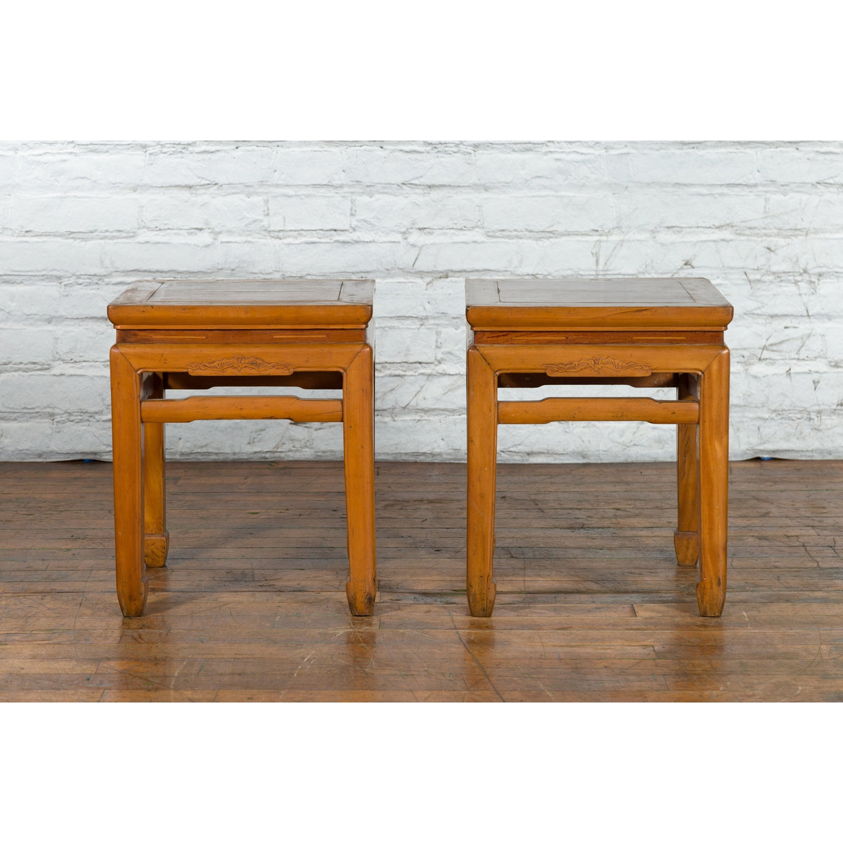 Pair of Vintage Chinese Ming Dynasty Style Waisted Side Tables with Stretchers-2. Asian & Chinese Furniture, Art, Antiques, Vintage Home Décor for sale at FEA Home