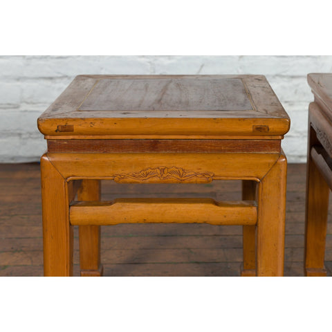 Pair of Vintage Chinese Ming Dynasty Style Waisted Side Tables with Stretchers - Antique Chinese and Vintage Asian Furniture for Sale at FEA Home
