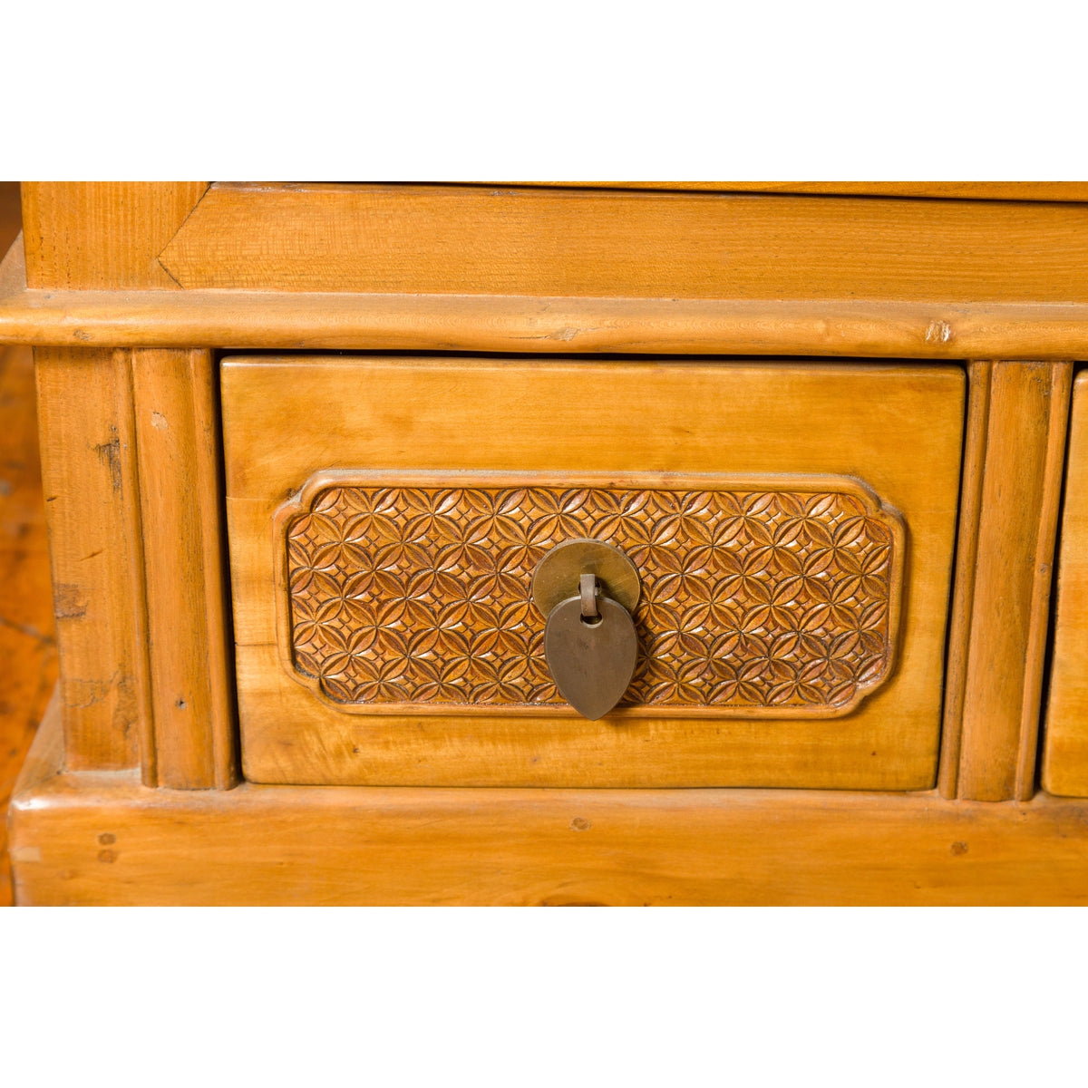 Pair of Chinese Qing Dynasty Carved Yumu Wood Cabinets with Doors and Drawers-16. Asian &amp; Chinese Furniture, Art, Antiques, Vintage Home Décor for sale at FEA Home