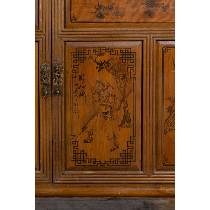 Chinese Early 20th Century Cabinet with Chinoiserie Décor, Doors and Drawers-YN2619-11. Asian & Chinese Furniture, Art, Antiques, Vintage Home Décor for sale at FEA Home