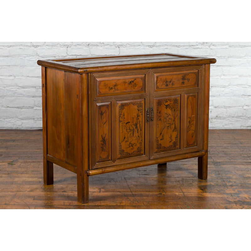Chinese Early 20th Century Cabinet with Chinoiserie Décor, Doors and Drawers-YN2619-12. Asian & Chinese Furniture, Art, Antiques, Vintage Home Décor for sale at FEA Home