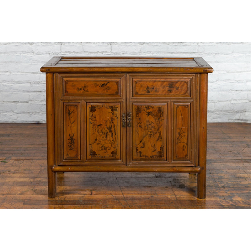 Chinese Early 20th Century Cabinet with Chinoiserie Décor, Doors and Drawers-YN2619-2. Asian & Chinese Furniture, Art, Antiques, Vintage Home Décor for sale at FEA Home