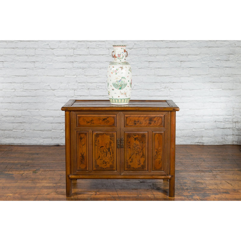 Chinese Early 20th Century Cabinet with Chinoiserie Décor, Doors and Drawers-YN2619-3. Asian & Chinese Furniture, Art, Antiques, Vintage Home Décor for sale at FEA Home