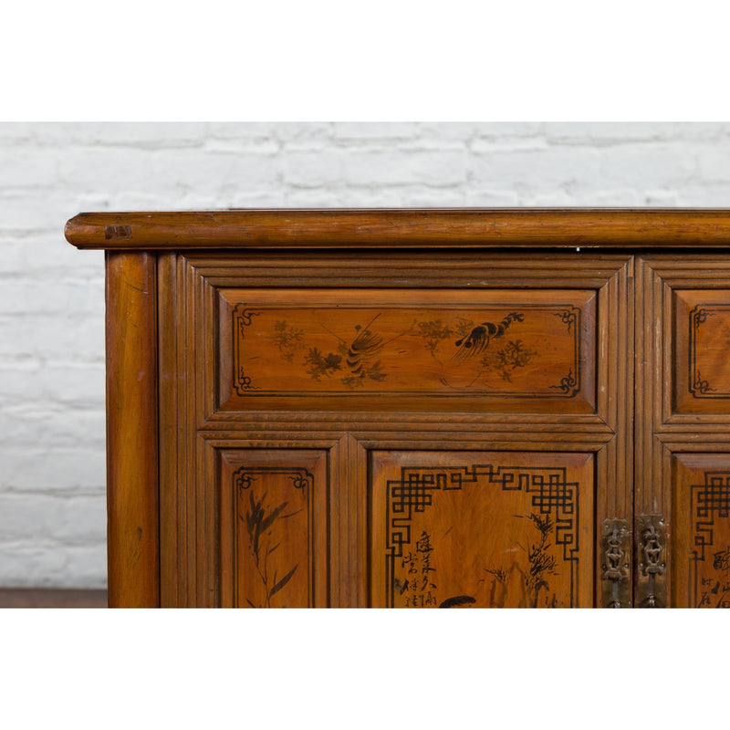 Chinese Early 20th Century Cabinet with Chinoiserie Décor, Doors and Drawers-YN2619-5. Asian & Chinese Furniture, Art, Antiques, Vintage Home Décor for sale at FEA Home