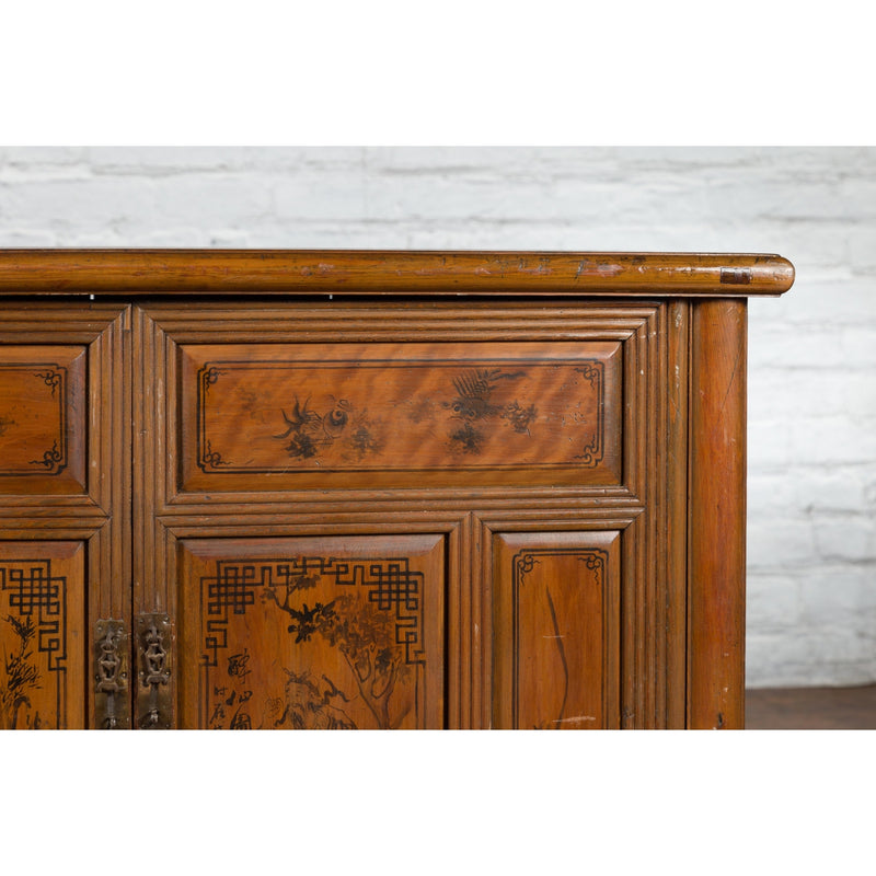 Chinese Early 20th Century Cabinet with Chinoiserie Décor, Doors and Drawers-YN2619-6. Asian & Chinese Furniture, Art, Antiques, Vintage Home Décor for sale at FEA Home