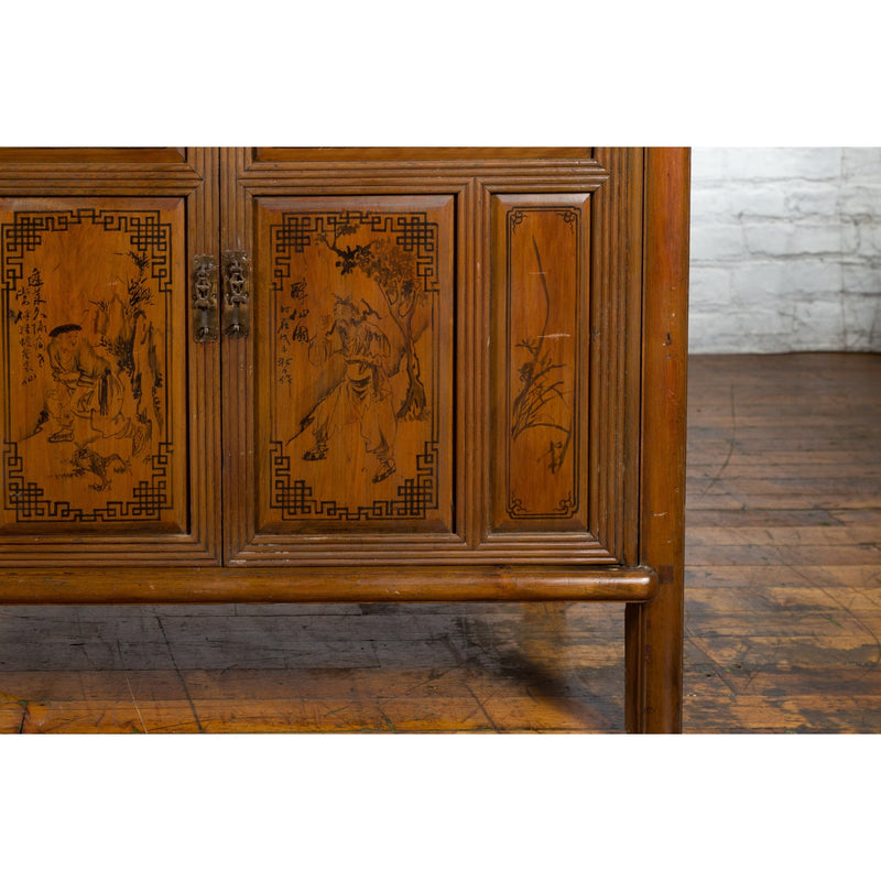 Chinese Early 20th Century Cabinet with Chinoiserie Décor, Doors and Drawers-YN2619-8. Asian & Chinese Furniture, Art, Antiques, Vintage Home Décor for sale at FEA Home