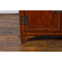 Antique Chinese Side Cabinet with Carved Panels, Gilt Accents and Hidden Drawers