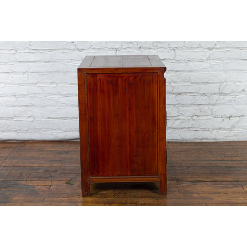 Antique Chinese Side Cabinet with Carved Panels, Gilt Accents and Hidden Drawers-YN2621-17. Asian & Chinese Furniture, Art, Antiques, Vintage Home Décor for sale at FEA Home