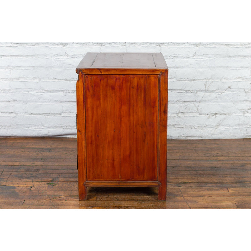 Antique Chinese Side Cabinet with Carved Panels, Gilt Accents and Hidden Drawers-YN2621-19. Asian & Chinese Furniture, Art, Antiques, Vintage Home Décor for sale at FEA Home