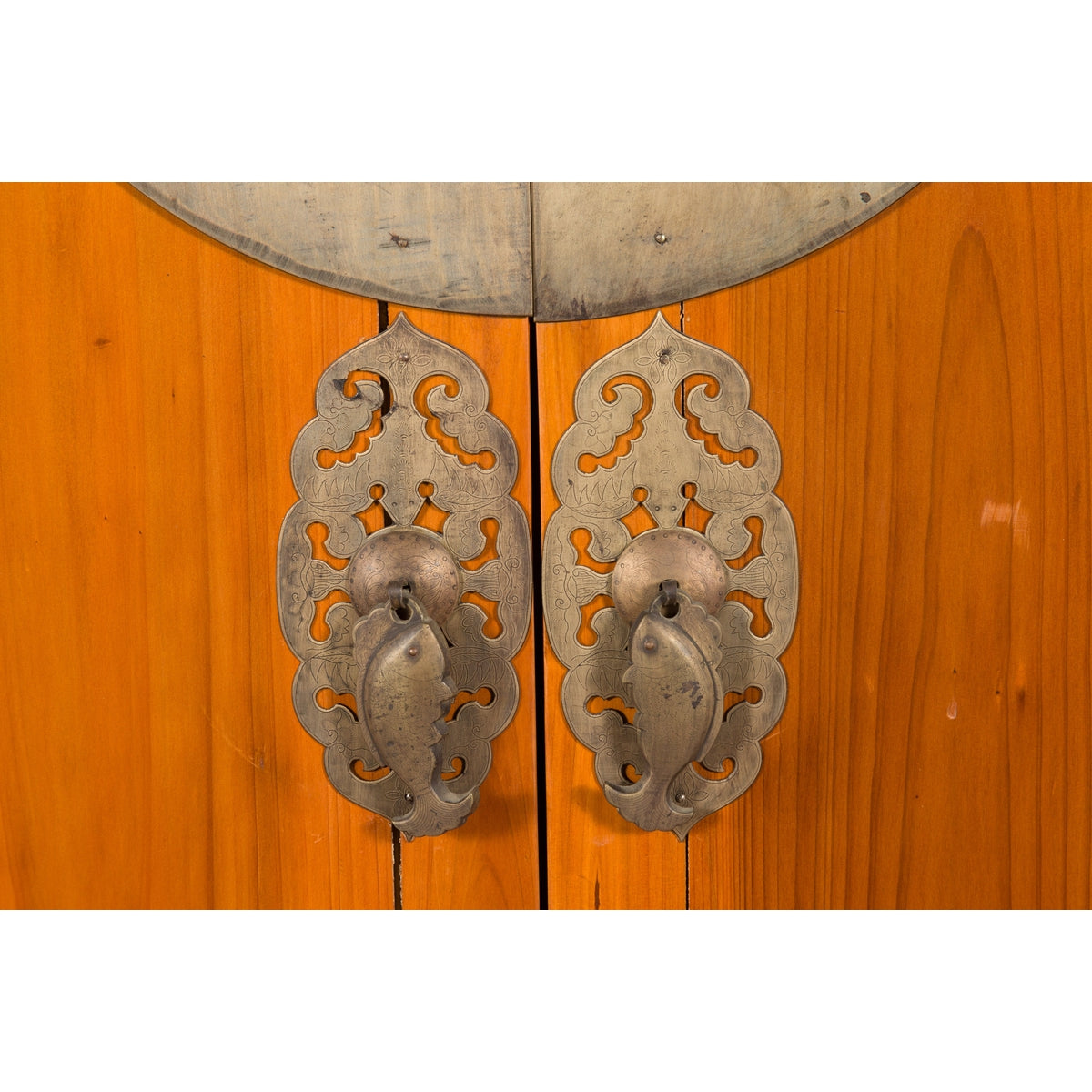 Large Chinese Qing Dynasty 19th Century Elmwood Armoire with Medallion Hardware-13. Asian &amp; Chinese Furniture, Art, Antiques, Vintage Home Décor for sale at FEA Home