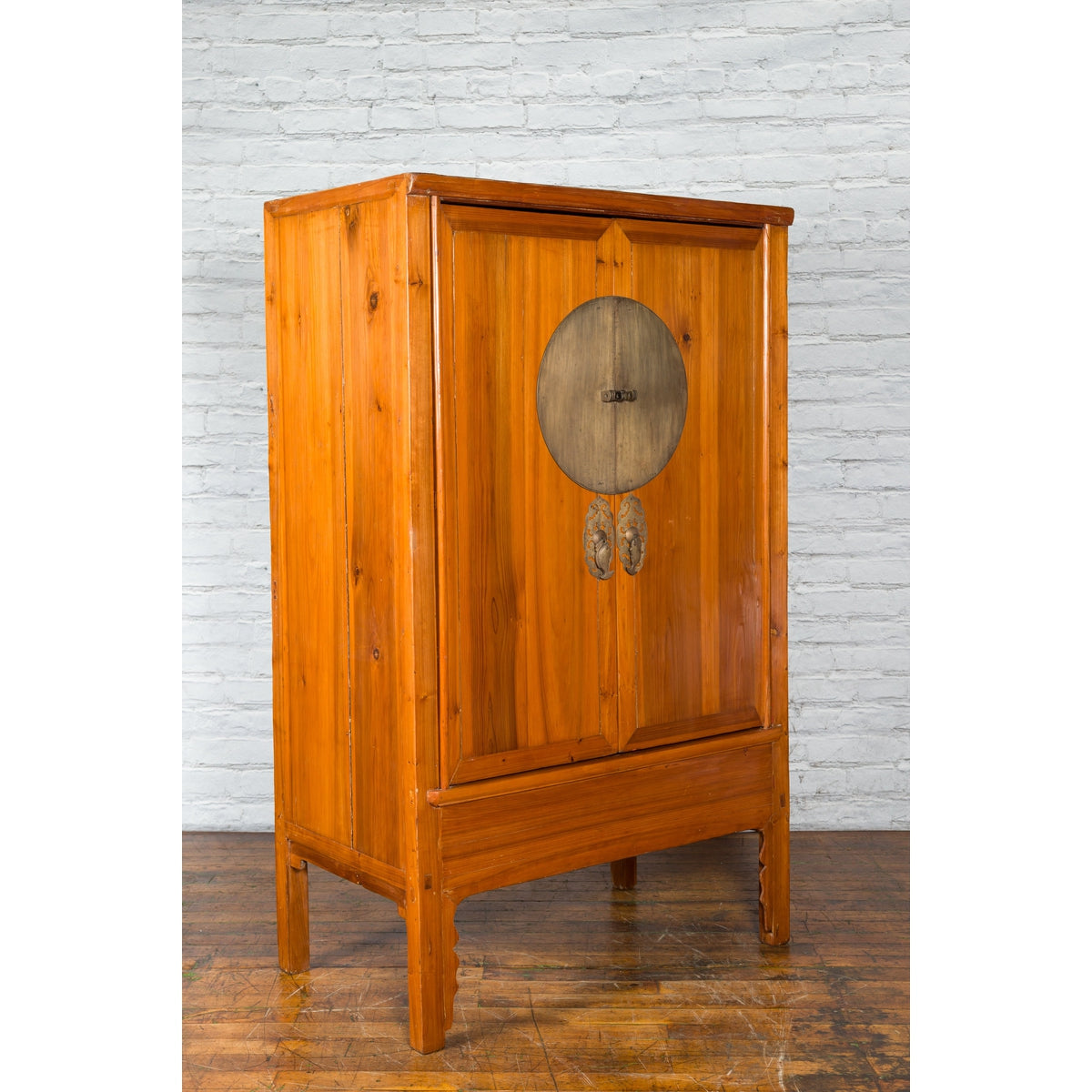 Large Chinese Qing Dynasty 19th Century Elmwood Armoire with Medallion Hardware-14. Asian &amp; Chinese Furniture, Art, Antiques, Vintage Home Décor for sale at FEA Home