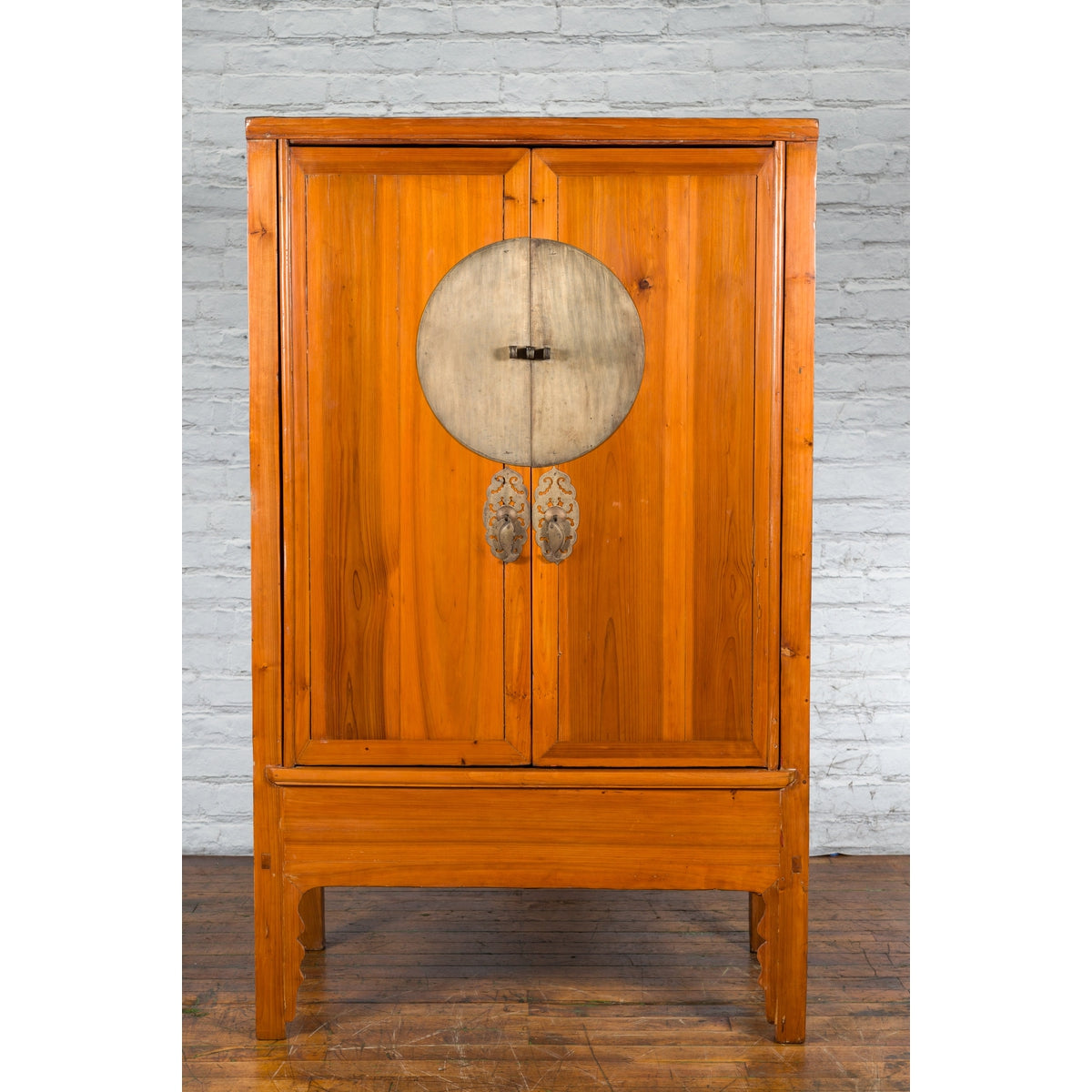 Large Chinese Qing Dynasty 19th Century Elmwood Armoire with Medallion Hardware-2. Asian & Chinese Furniture, Art, Antiques, Vintage Home Décor for sale at FEA Home