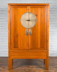 Large Chinese Qing Dynasty 19th Century Elmwood Armoire with Medallion Hardware-5. Asian & Chinese Furniture, Art, Antiques, Vintage Home Décor for sale at FEA Home