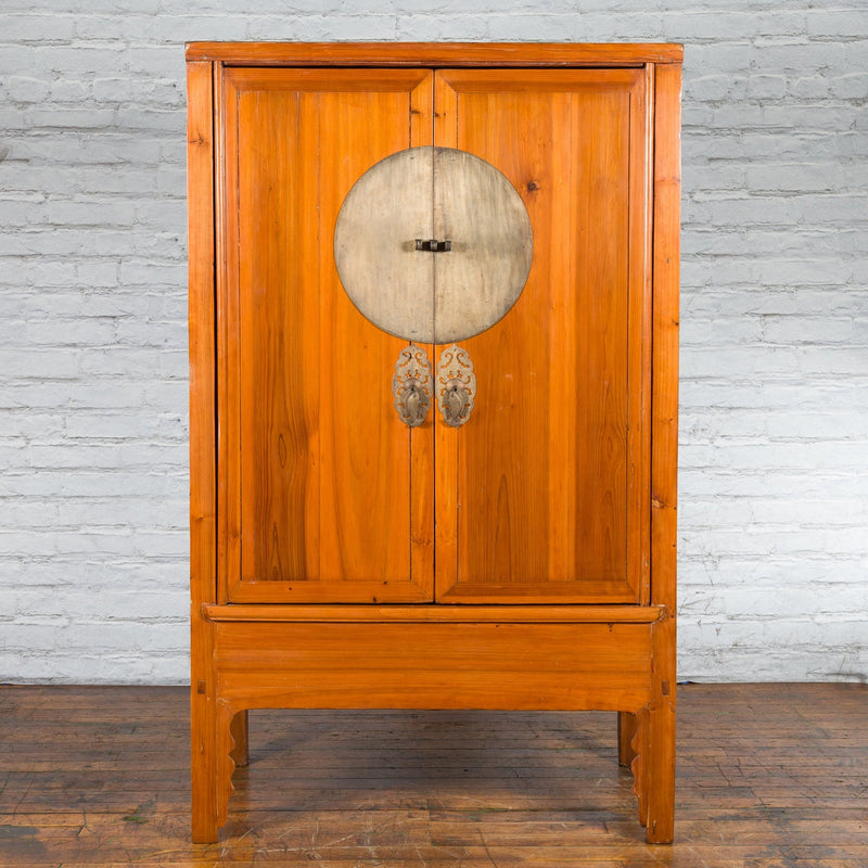 Large Chinese Qing Dynasty 19th Century Elmwood Armoire with Medallion Hardware-YN2630-5. Asian & Chinese Furniture, Art, Antiques, Vintage Home Décor for sale at FEA Home