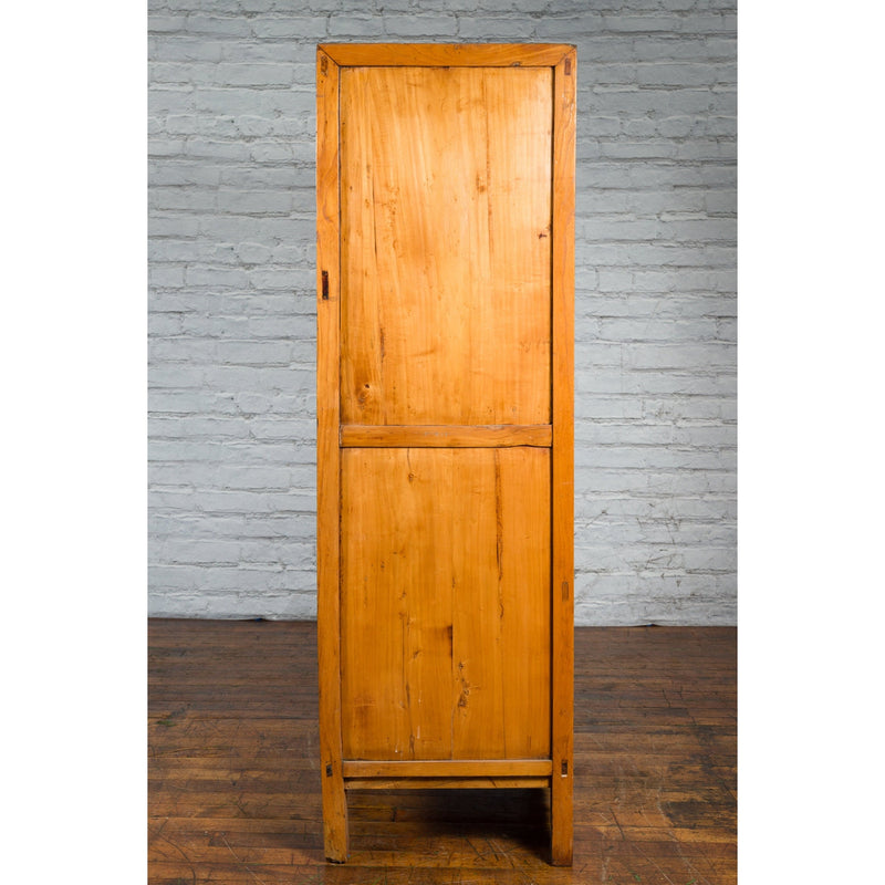 Chinese Qing Dynasty 19th Century Elmwood Cabinet with Carved Apron - Antique Chinese and Vintage Asian Furniture for Sale at FEA Home
