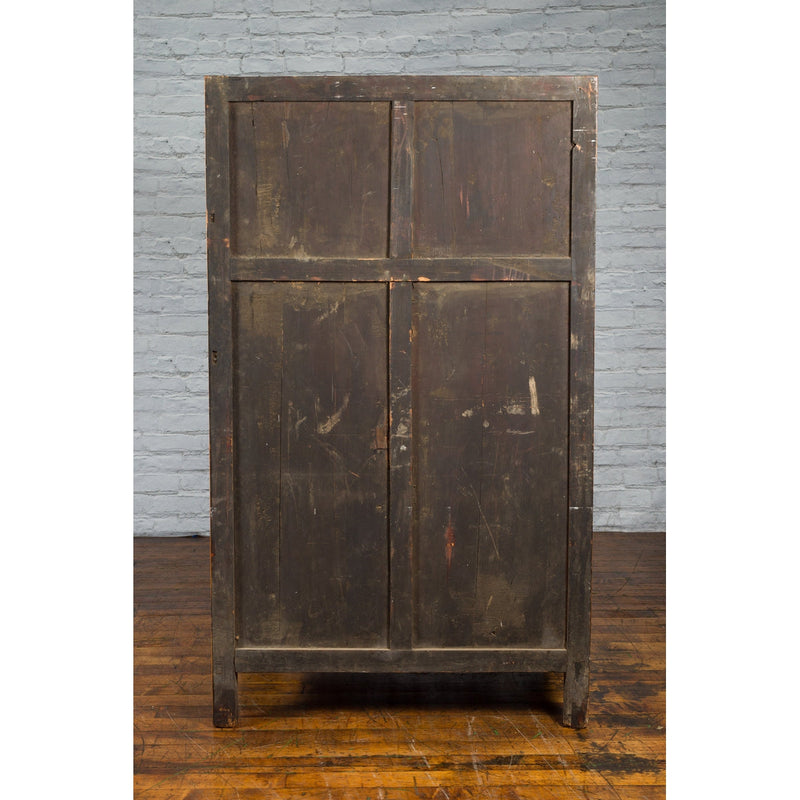 Chinese Qing Dynasty 19th Century Elmwood Cabinet with Carved Apron - Antique Chinese and Vintage Asian Furniture for Sale at FEA Home
