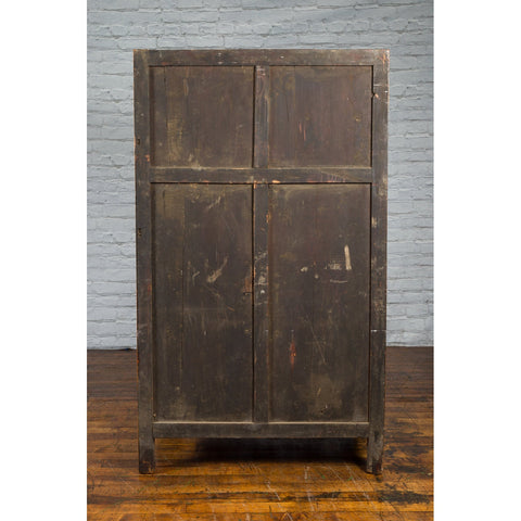 Chinese Qing Dynasty 19th Century Elmwood Cabinet with Carved Apron