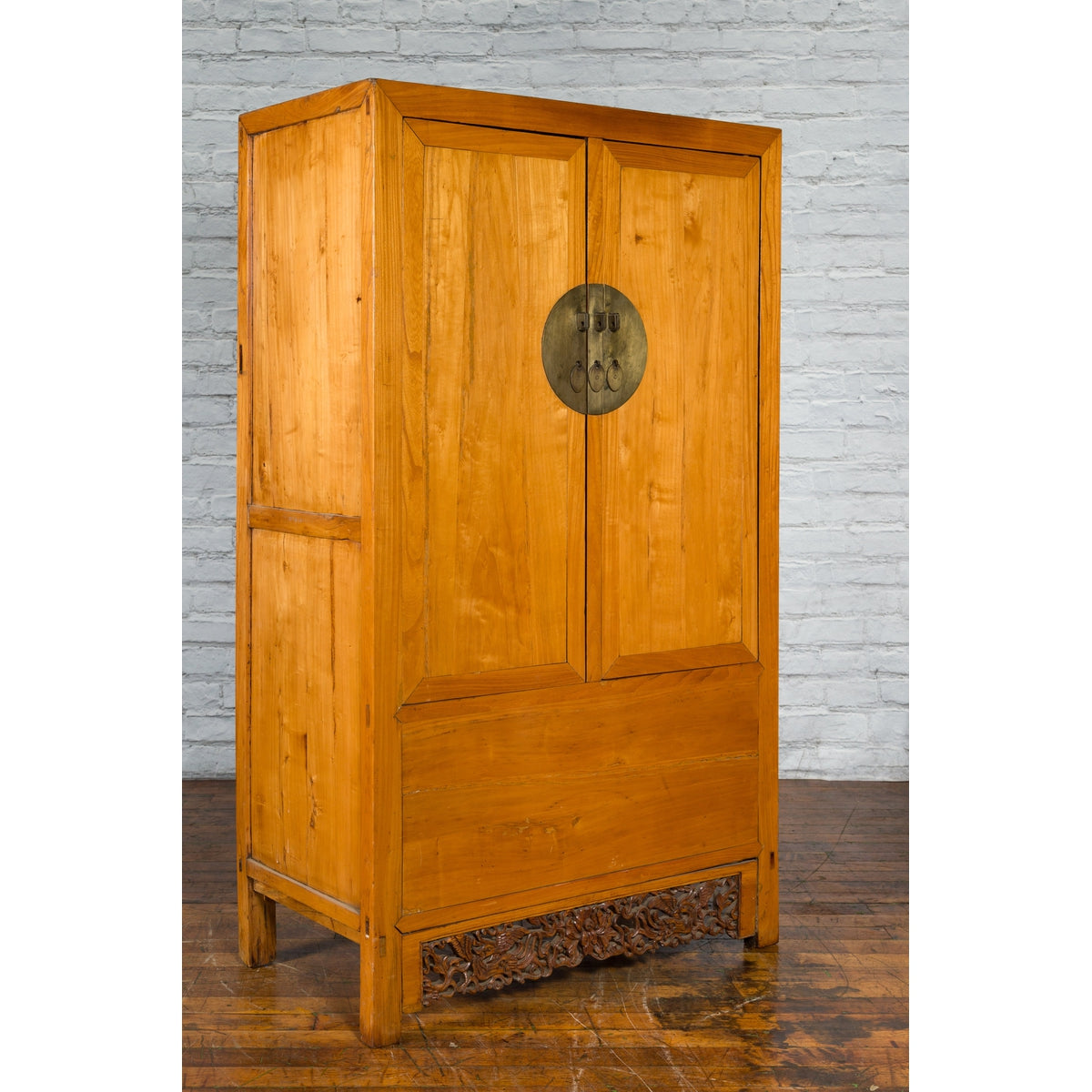 Chinese Qing Dynasty 19th Century Elmwood Cabinet with Carved Apron-14. Asian &amp; Chinese Furniture, Art, Antiques, Vintage Home Décor for sale at FEA Home