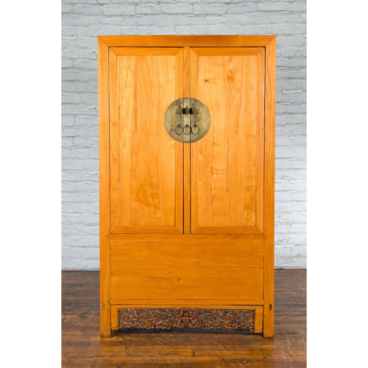 Chinese Qing Dynasty 19th Century Elmwood Cabinet with Carved Apron-2. Asian & Chinese Furniture, Art, Antiques, Vintage Home Décor for sale at FEA Home