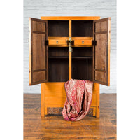 Chinese Qing Dynasty 19th Century Elmwood Cabinet with Carved Apron