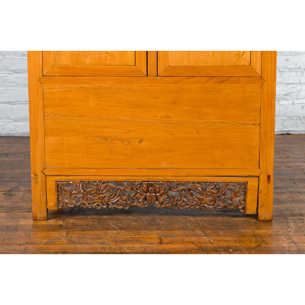 Chinese Qing Dynasty 19th Century Elmwood Cabinet with Carved Apron-7. Asian &amp; Chinese Furniture, Art, Antiques, Vintage Home Décor for sale at FEA Home