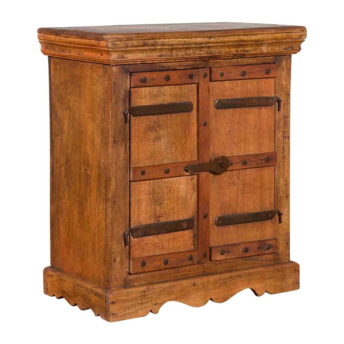 Small Rustic Indian Vintage Sheesham Wood Single Cabinet with Iron Hardware-1. Asian & Chinese Furniture, Art, Antiques, Vintage Home Décor for sale at FEA Home