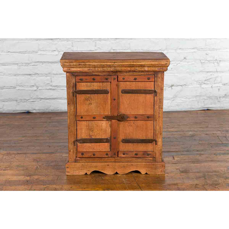 Small Rustic Indian Vintage Sheesham Wood Single Cabinet with Iron Hardware