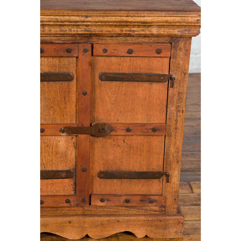 Small Rustic Indian Vintage Sheesham Wood Single Cabinet with Iron Hardware